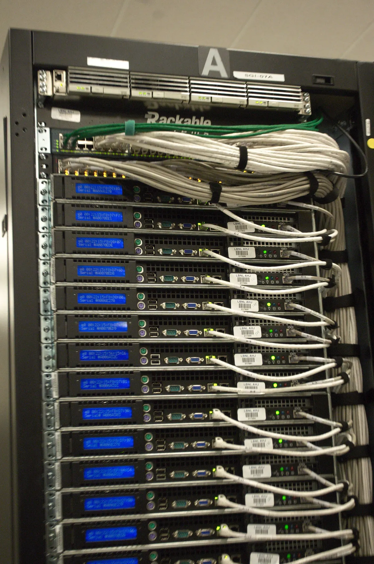 Dense cabling and ports on the rear of a data-center rack